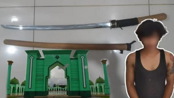 Ancam Teman Pakai Pedang, Pria Bertato Ditangkap Polisi