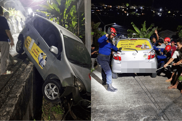 Mobil Terperosok di Tanjakan Lok Tuan Bontang, Mobil Penyok, Nihil Korban