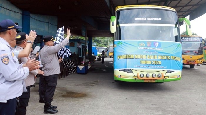 Polresta Samarinda Gelar Mudik Gratis 2026, 152 Warga Diberangkatkan ke Balikpapan