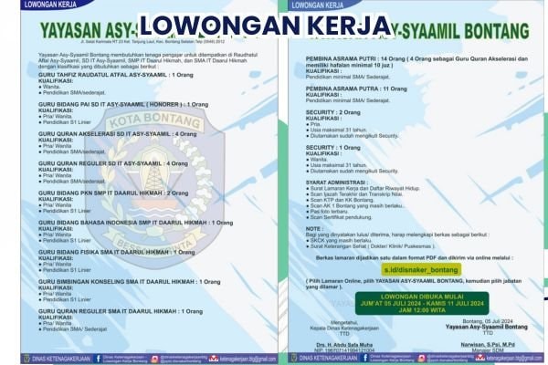 Kesempatan Berkarir di Yayasan Asy-Syaamil Bontang, Cek Selengkapnya Disini
