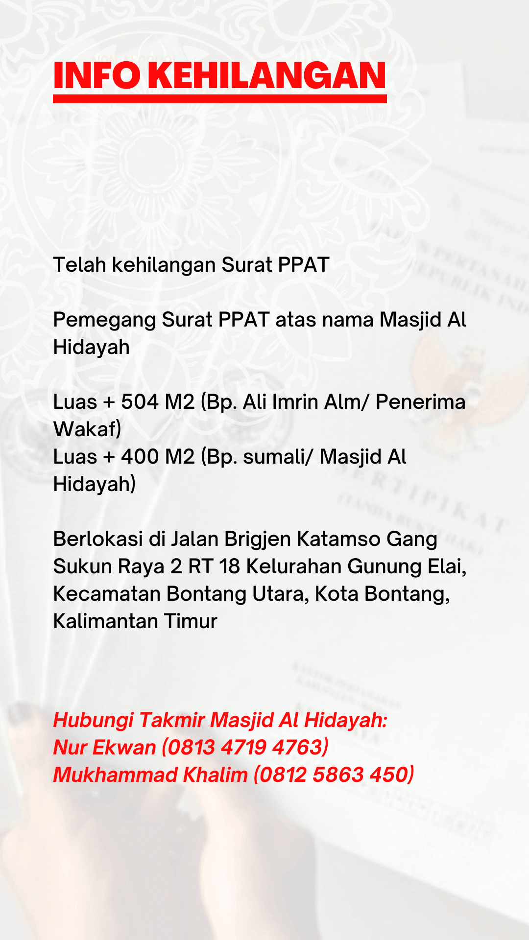 Info Kehilangan Surat PPAT