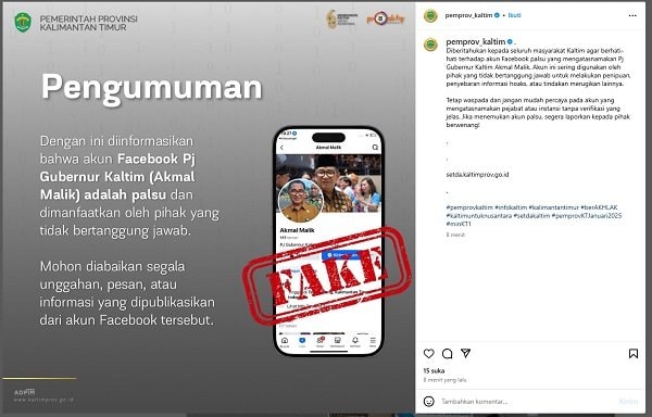 Waspada! Akun Facebook Palsu Catut Nama Pj Gubernur Kaltim Akmal Malik