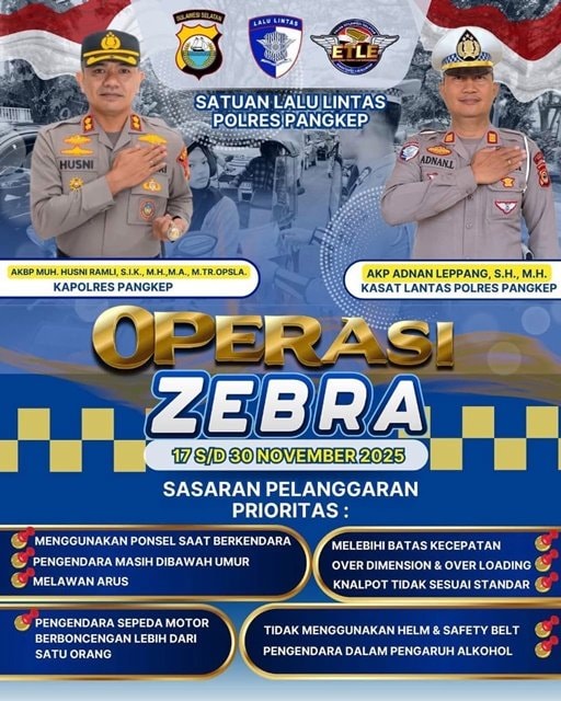 Polres Pangkep Gelar Operasi Zebra 2025 selama 14 Hari, Ini Pelanggaran yang Disasar