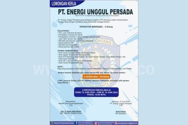 Perusahaan CPO di Bontang Lestari Buka Lowongan Kerja