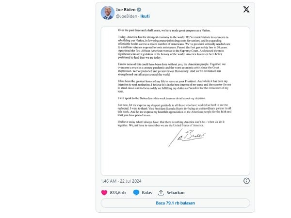 Joe Biden Mundur dari Pilpres AS 2024, Partai Demokrat Cari Pengganti