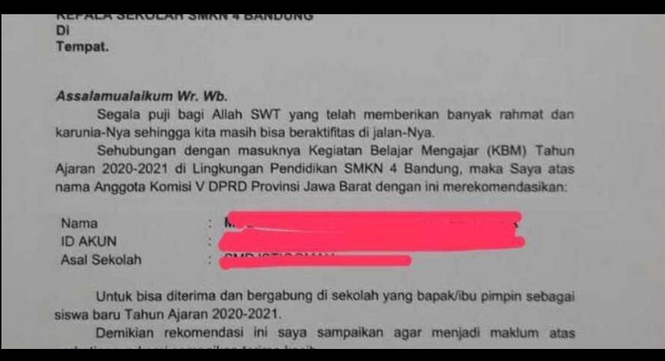 Surat 'Titip Calon Siswa' dari Anggota Dewan Nodai PPDB