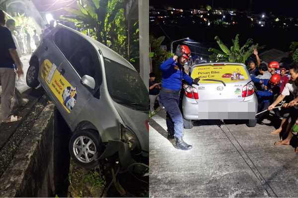Mobil Terperosok di Tanjakan Lok Tuan Bontang, Mobil Penyok, Nihil Korban