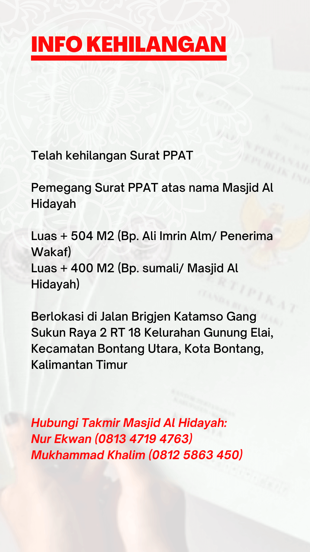 Info Kehilangan Surat PPAT