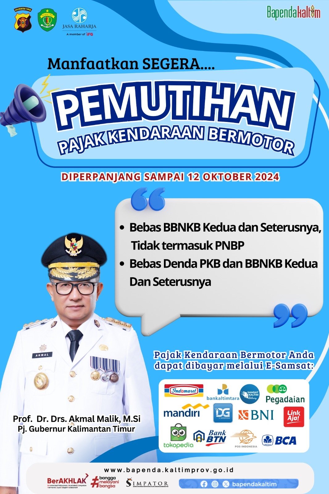 Ayo Warga Bontang! Program Pemutihan Pajak Kendaraan Sisa 7 Hari Lagi, Manfaatkan Kesempatan Ini Sekarang Kabar Gembira! Pemutihan Pajak Kendaraan Bermotor di Kaltim Diperpanjang sampai 12 Oktober 2024
